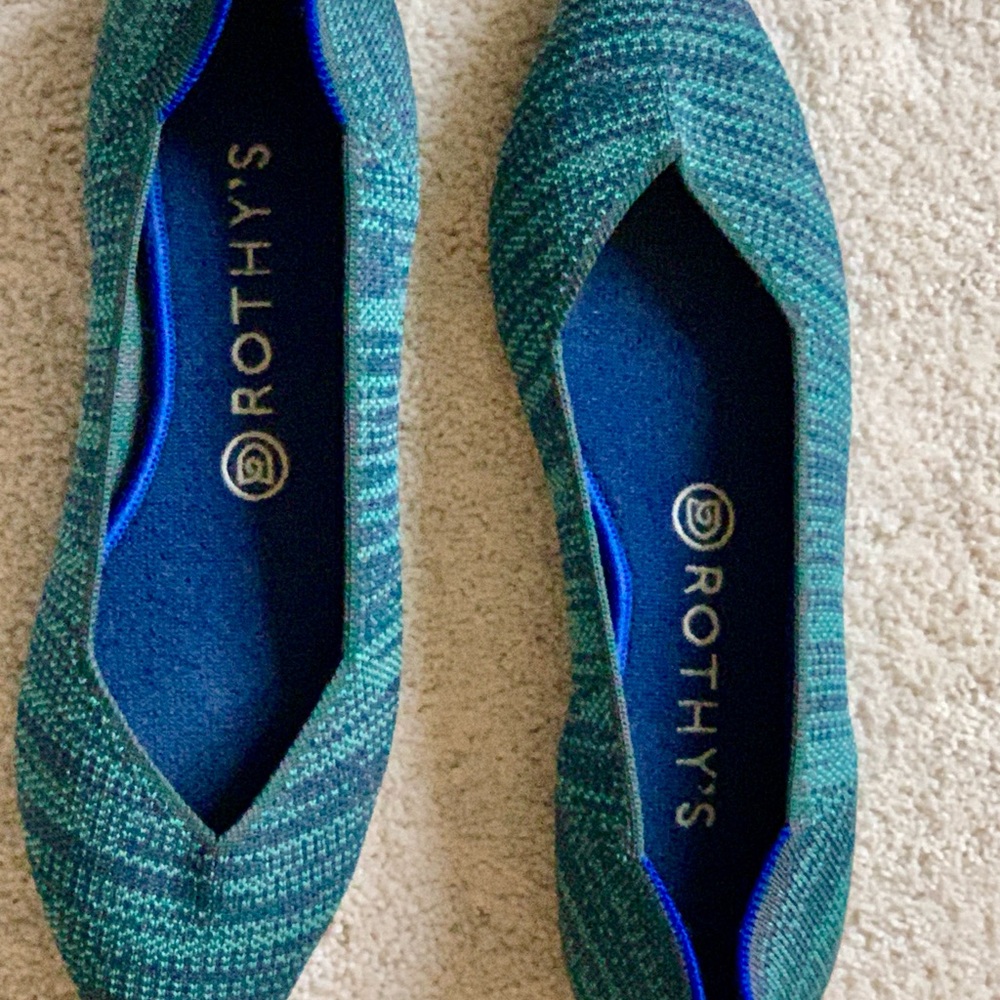 Rothy’s “The Point Aqua Heather Turquoise Flats Size 9 Shoes Slip On Ballet Knit
